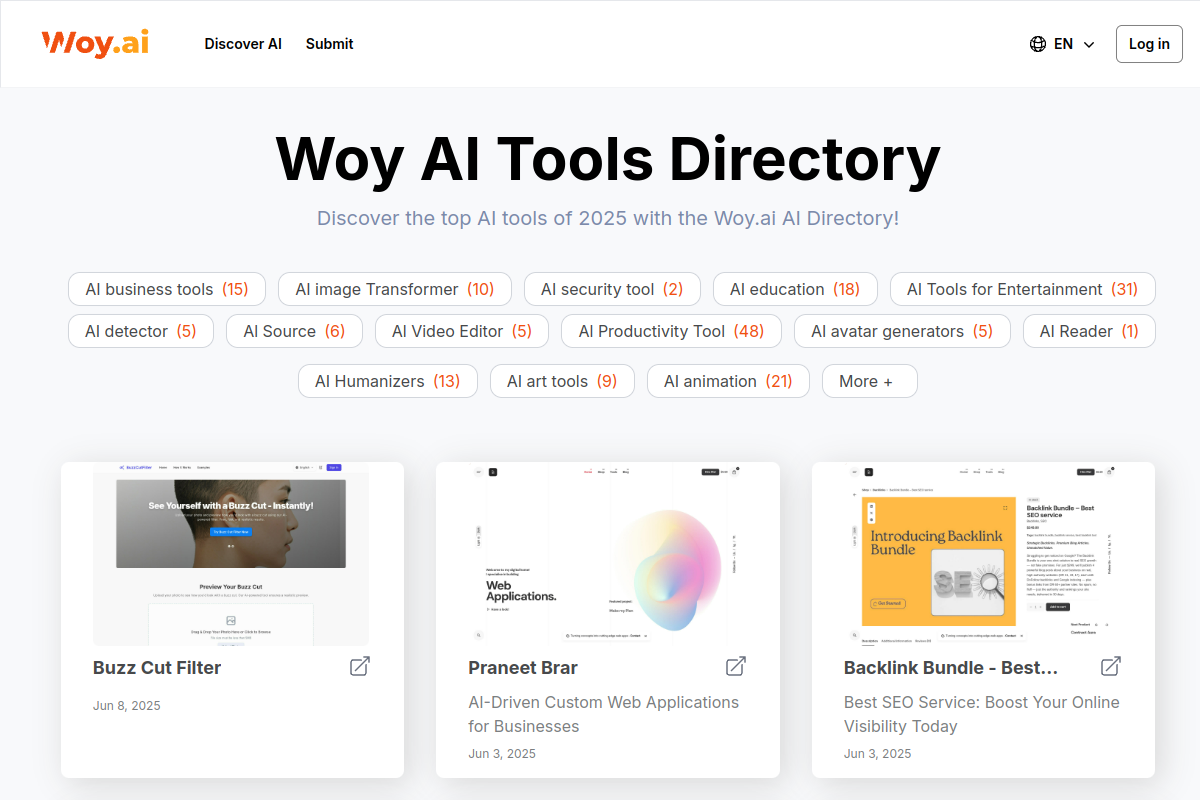 Woy AI Directory: 2025年最佳及最新AI工具列表